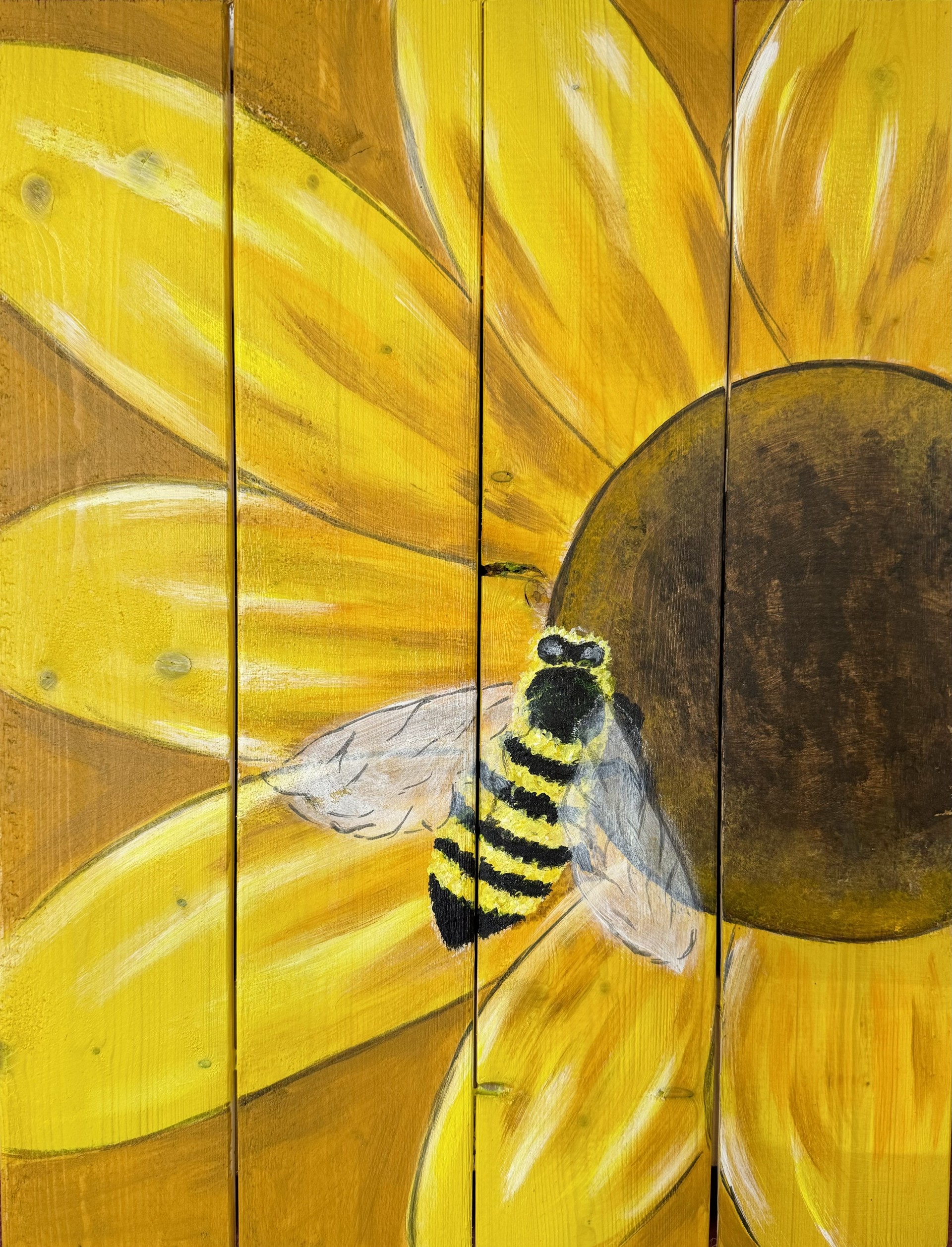 Wood Board Bee and Sunflower